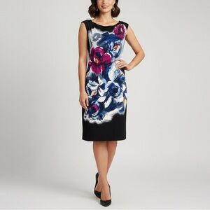 Maggy London Floral Dress Size 4 Drape Cowl Neck Shift Cap Sleeve NWOT